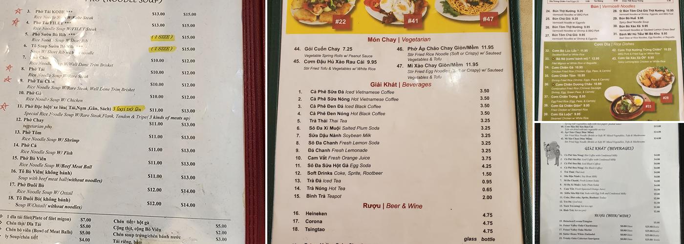 Phở Vie Restaurant Menu