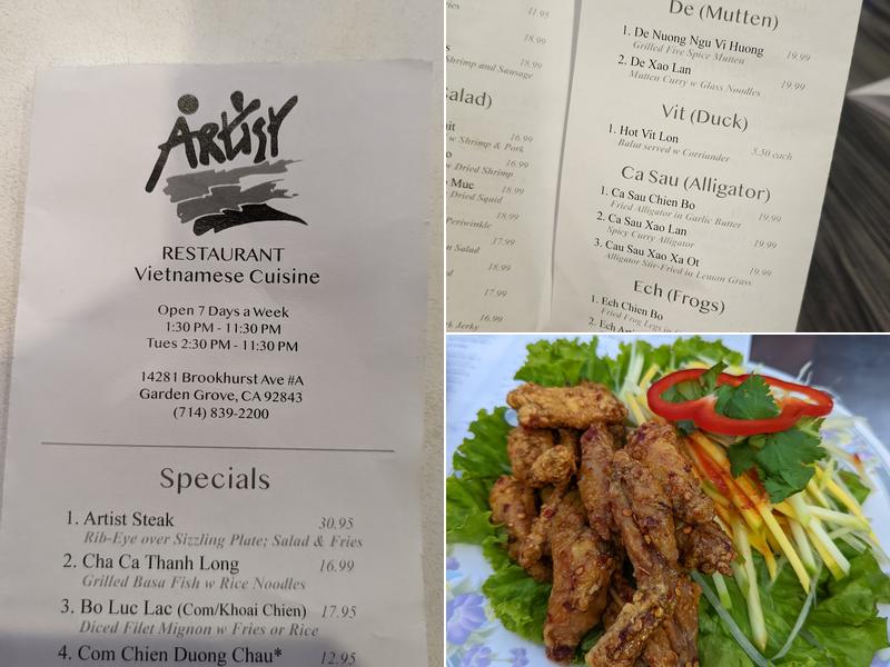 Cafe Artist Restaurant Menu