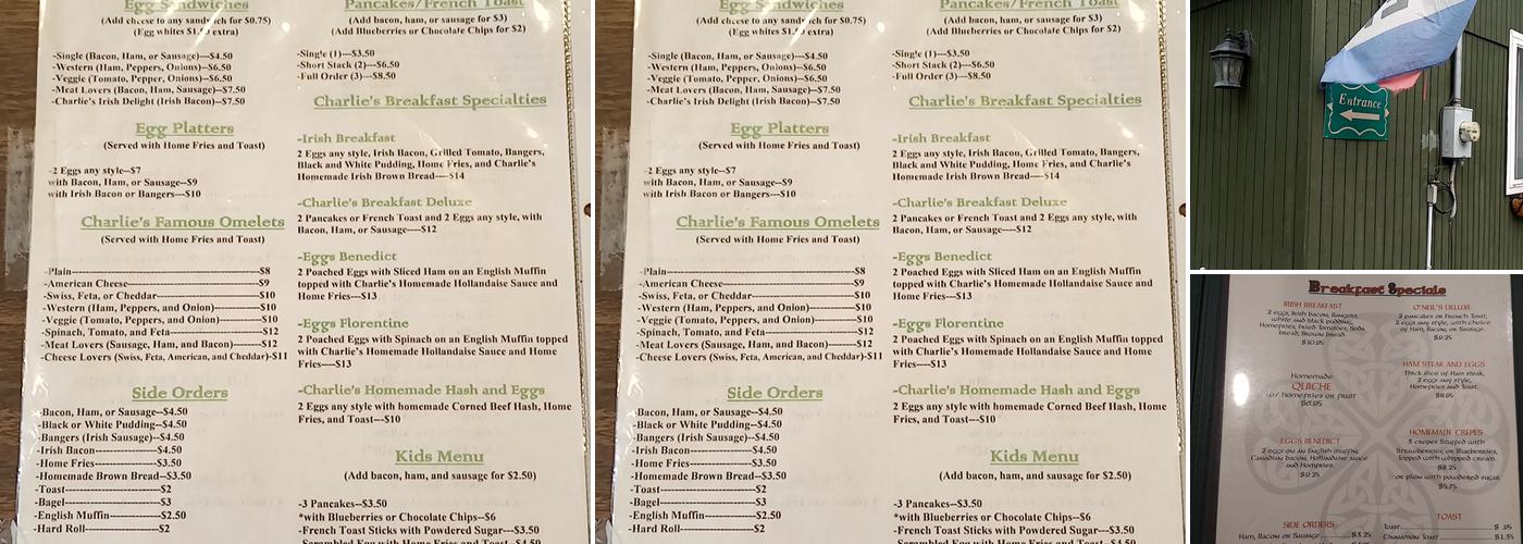 Charlie O'Neill's Cafe Menu