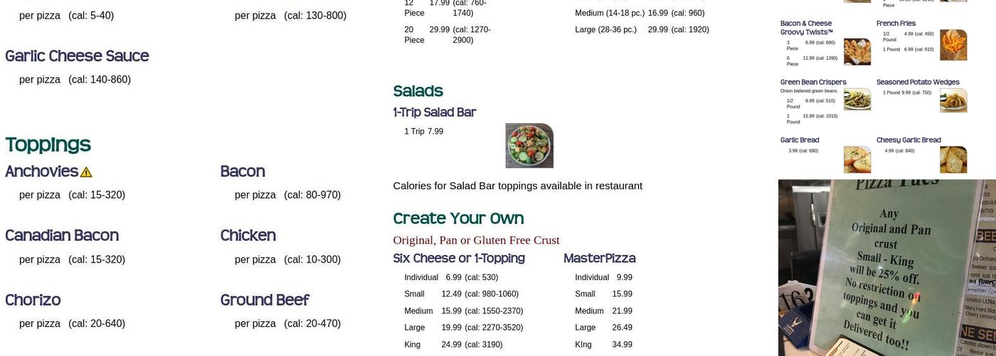 Straw Hat Pizza Menu