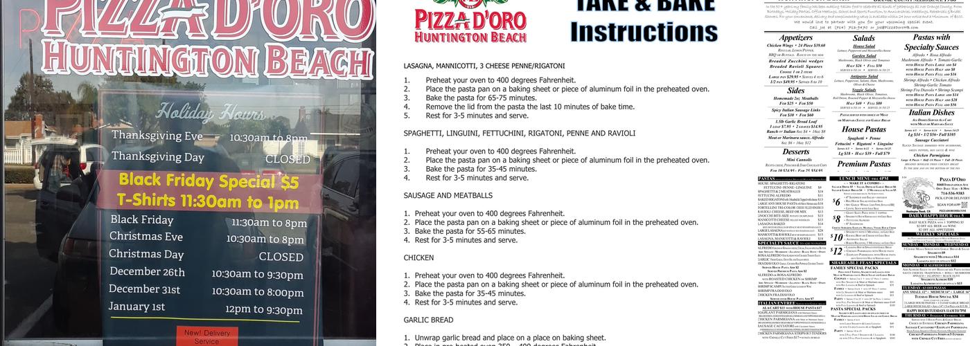 Pizza D'Oro Menu