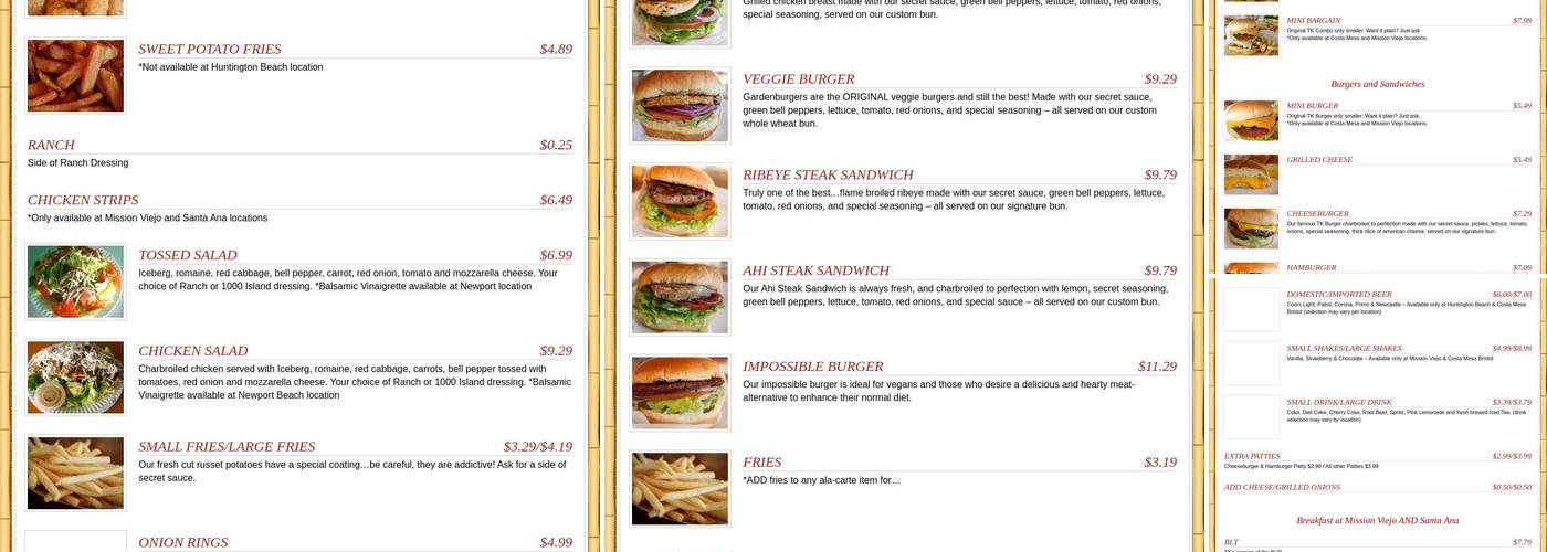 TK Burger Menu