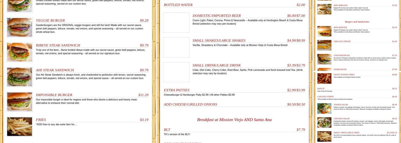 TK Burger Menu