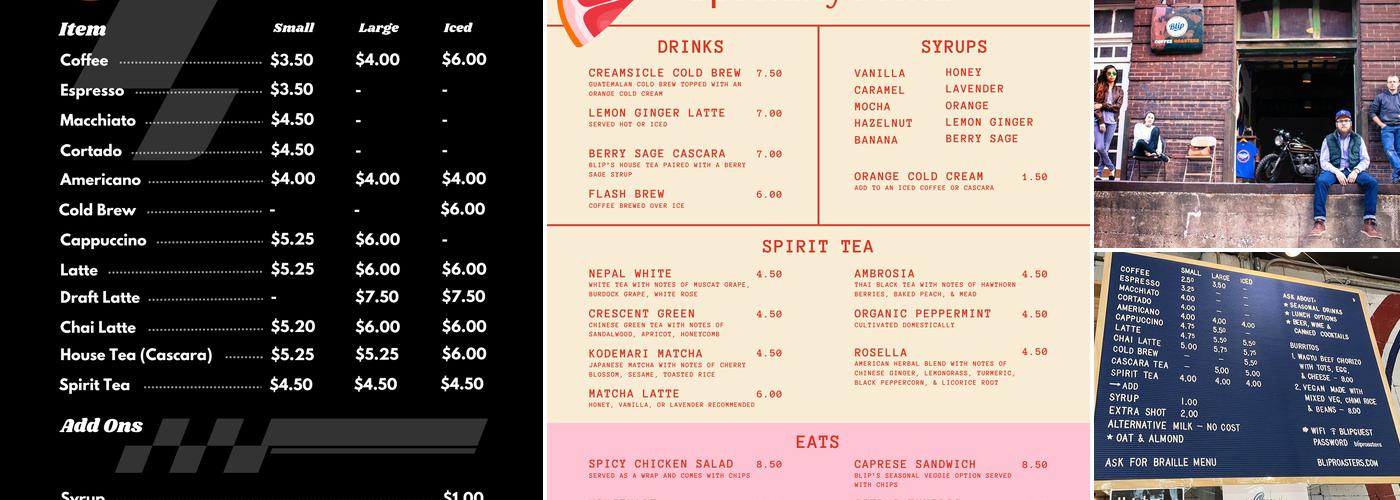 Blip Roasters Menu