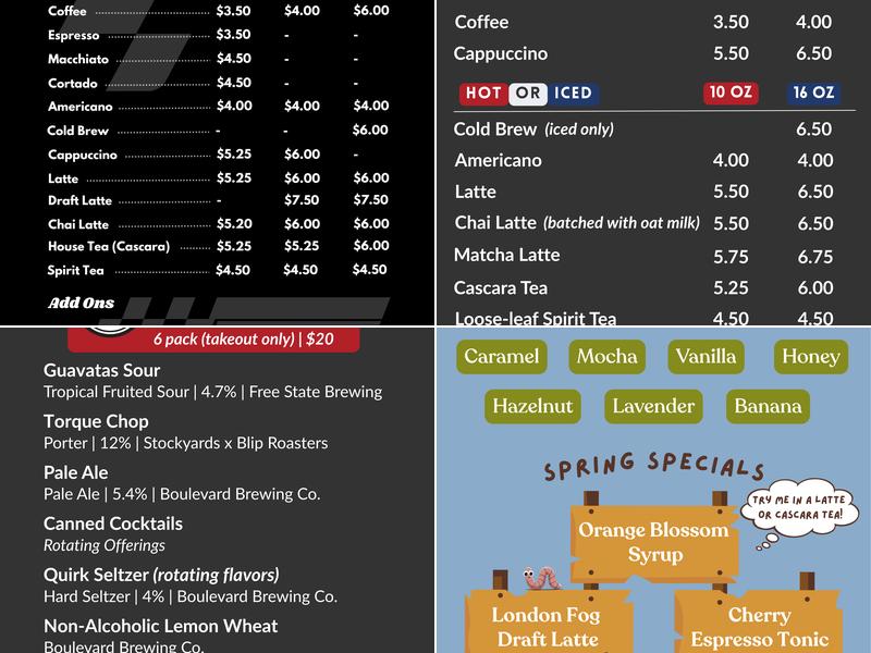 Blip Roasters Menu