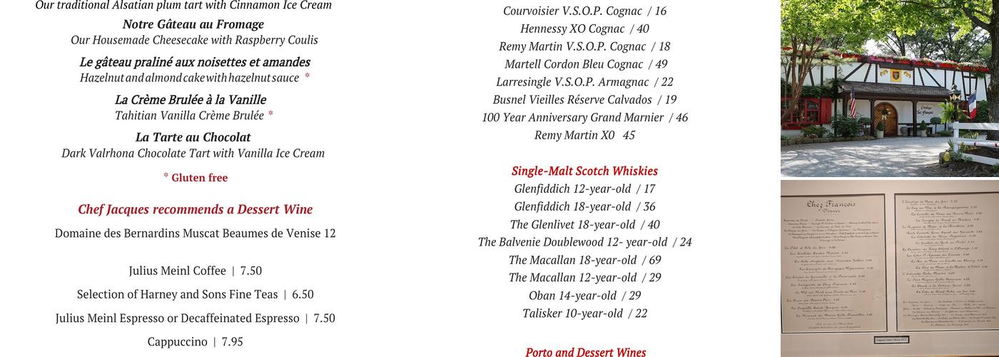 L'Auberge Chez Francois Menu