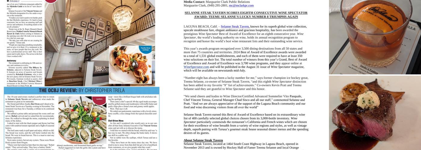 Selanne Steak Tavern Menu