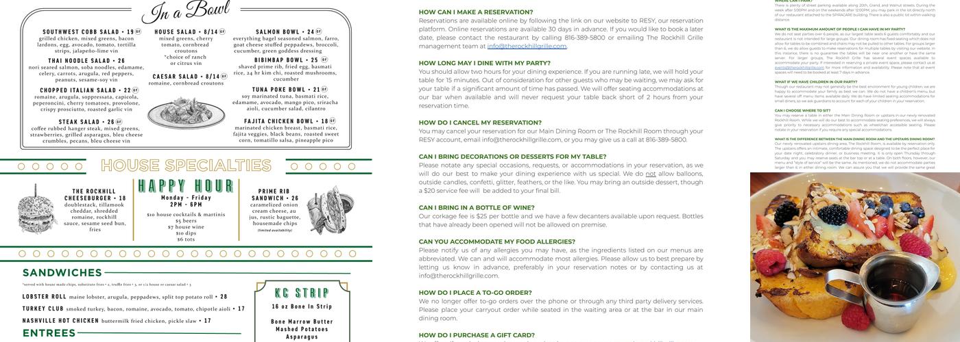 The Rockhill Grille Menu