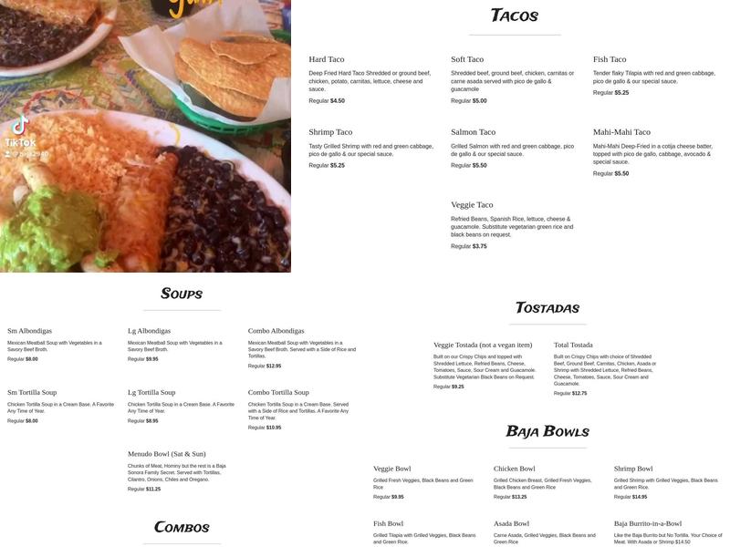 Baja Sonora Mexican Restaurant Menu