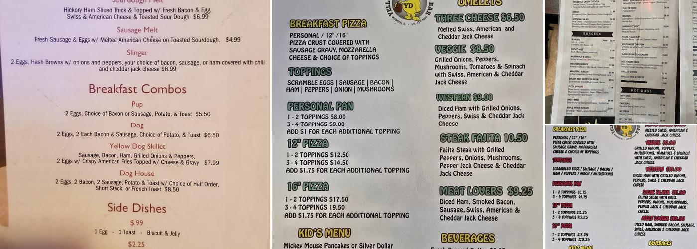 Yellow Dog Cafe & Bar Menu