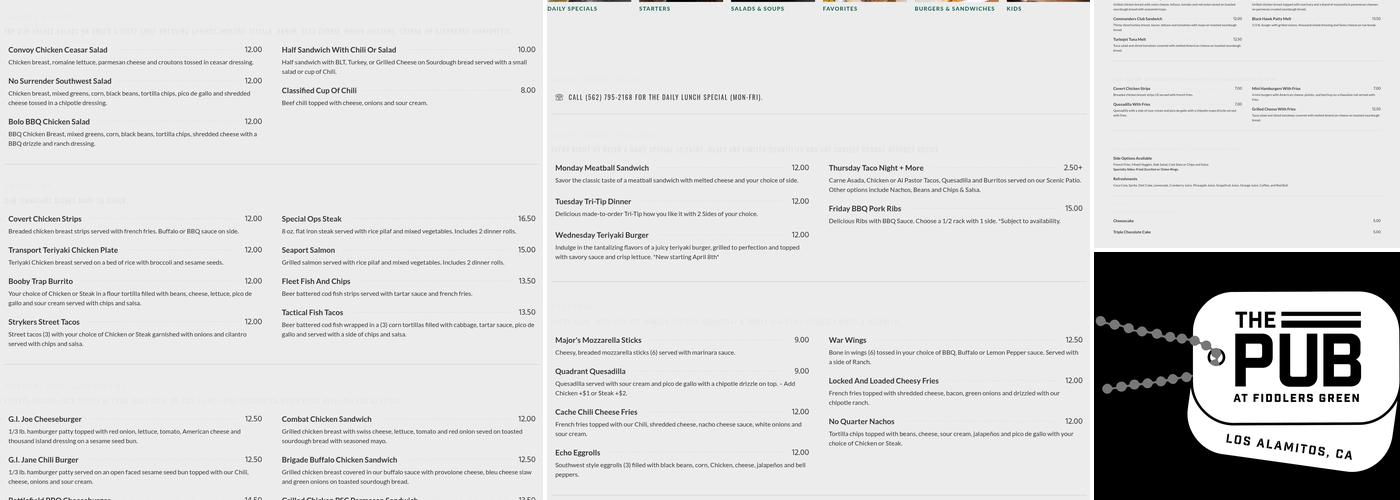 The Pub at Fiddlers Green Menu