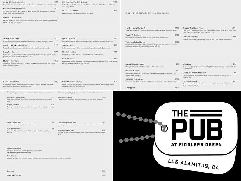 The Pub at Fiddlers Green Menu