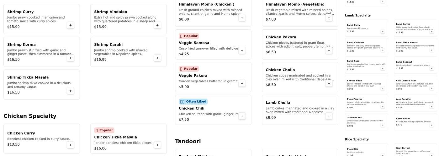Himalayan Yeti Menu