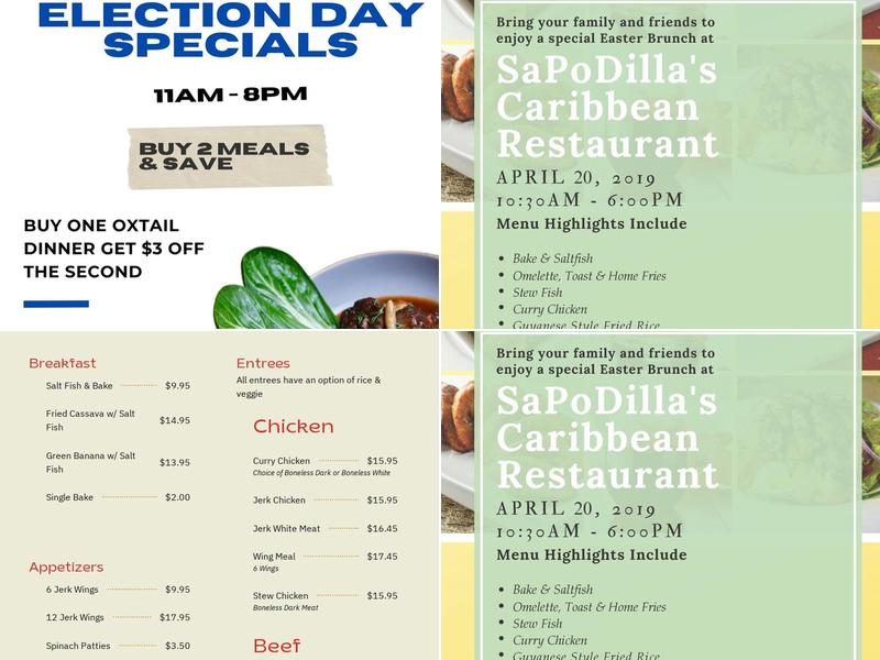 Sapodilla's Caribbean Restaurant And Catering Menu