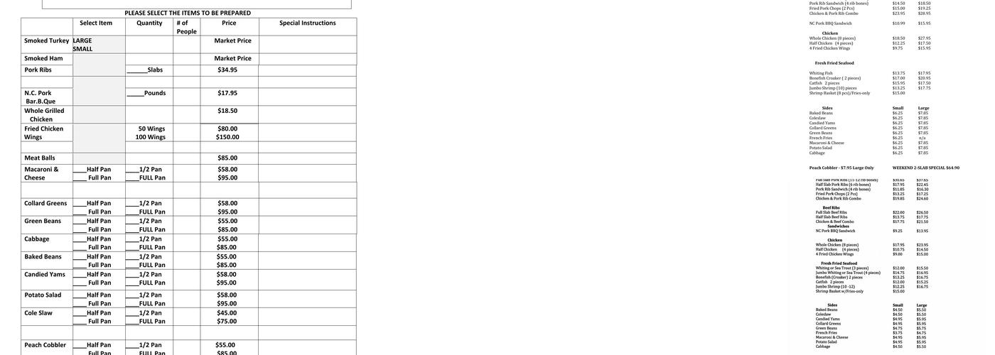 Smokeshack Ribs Restaurant Menu