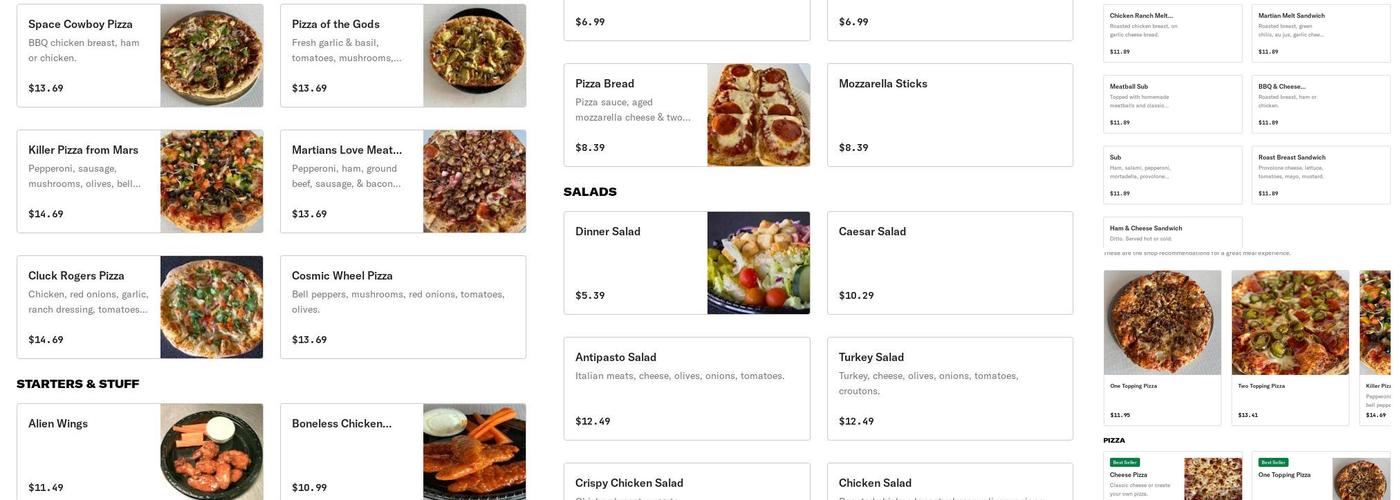 Killer Pizza From Mars Menu