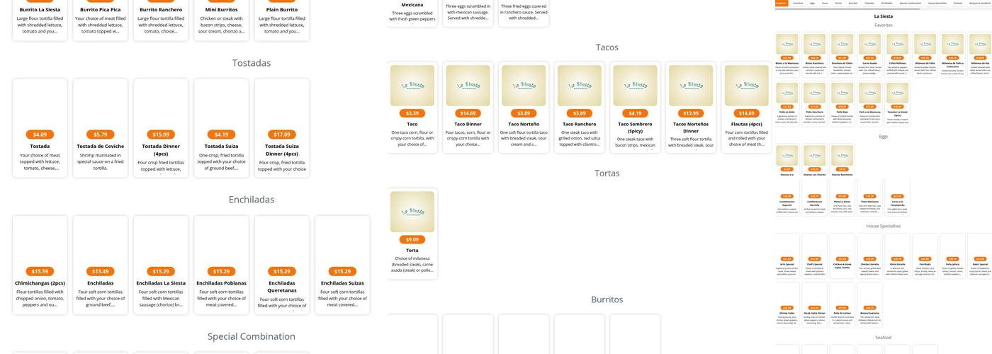 La Siesta Authentic Mexican Cuisine Menu