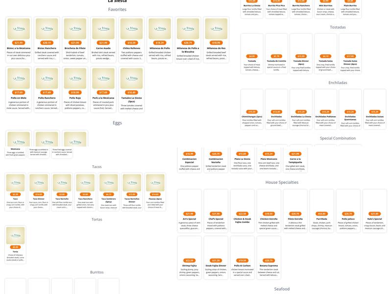La Siesta Authentic Mexican Cuisine Menu