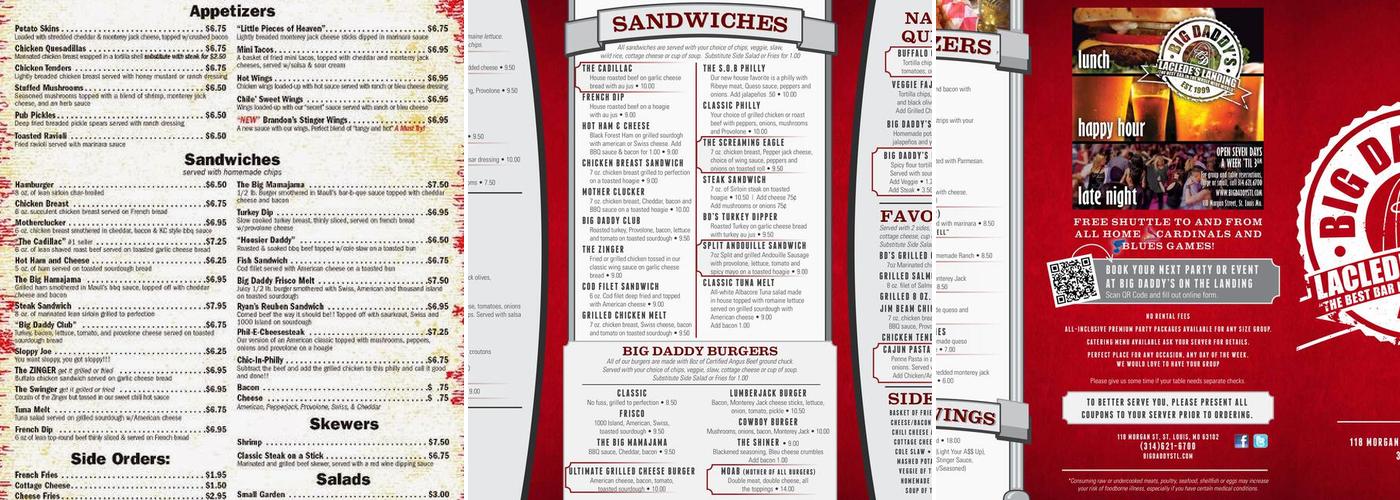 Big Daddy's on The Landing Menu