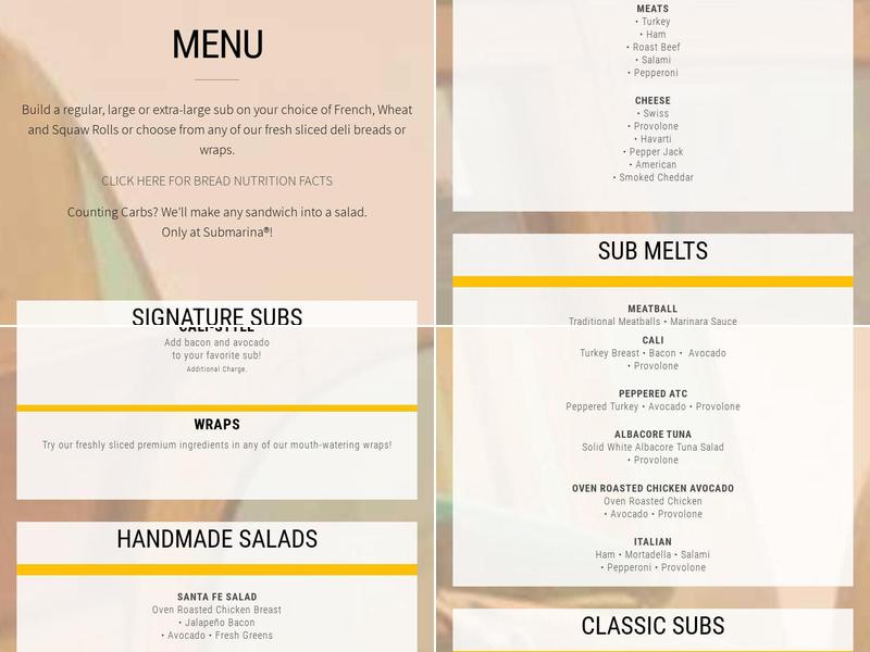 Submarina Menu