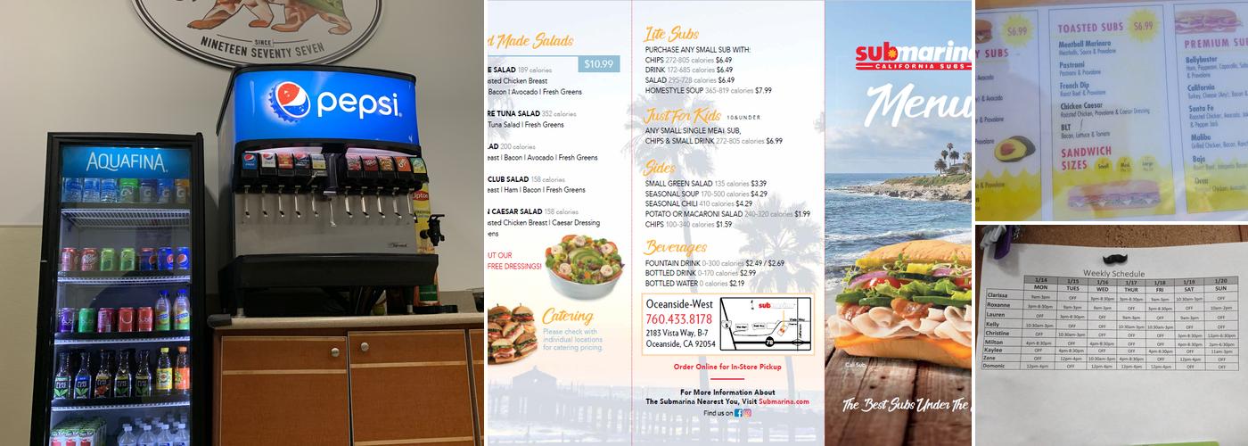 Submarina Oceanside West Menu
