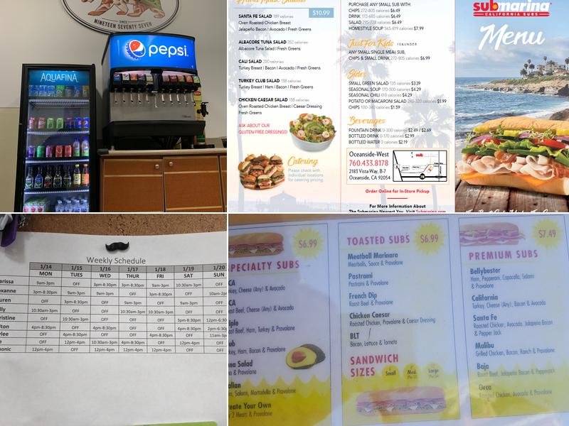 Submarina Oceanside West Menu