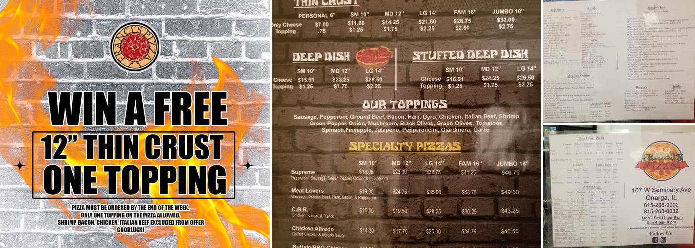 Franci's Pizza Menu