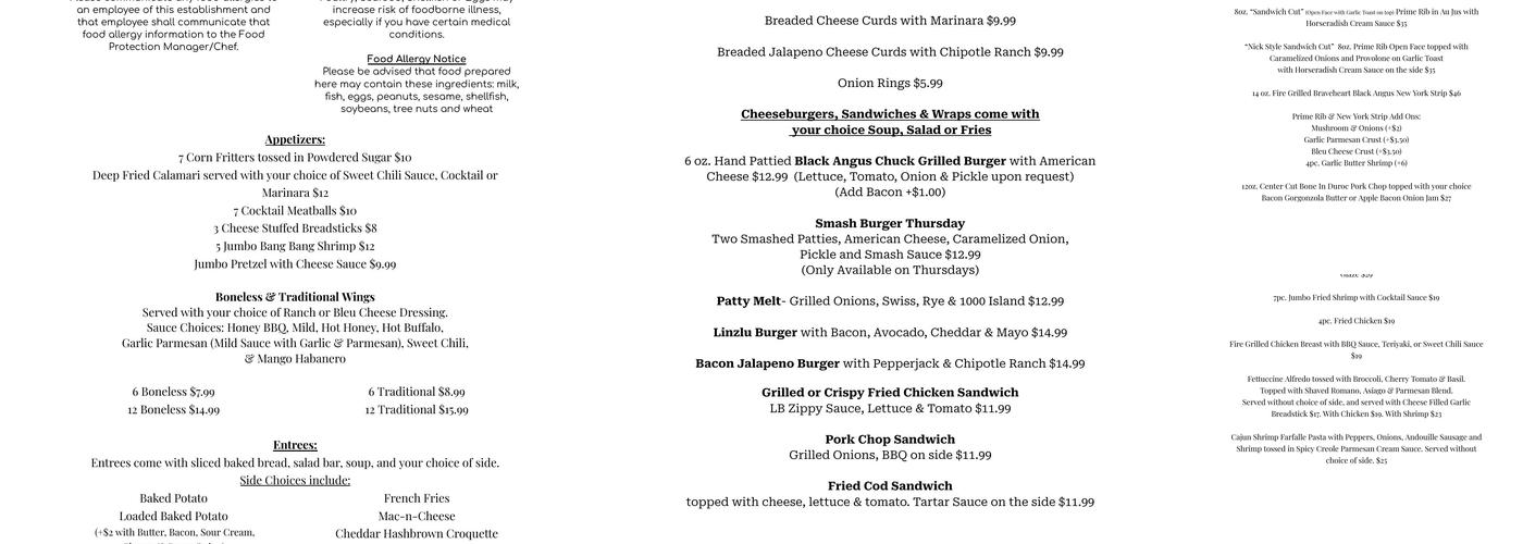 Longbranch Restaurant Menu