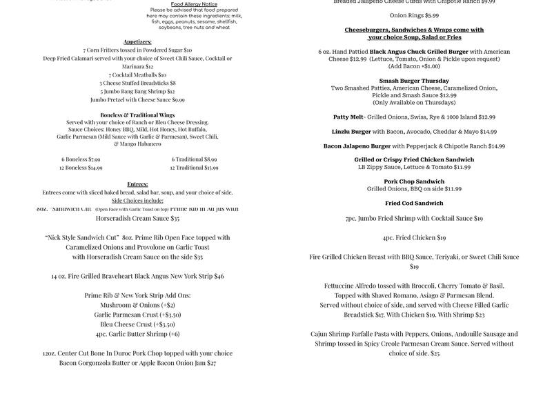 Longbranch Restaurant Menu