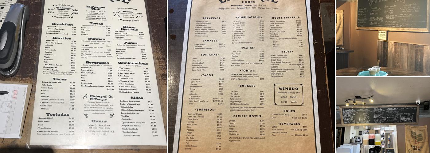El Parque Menu