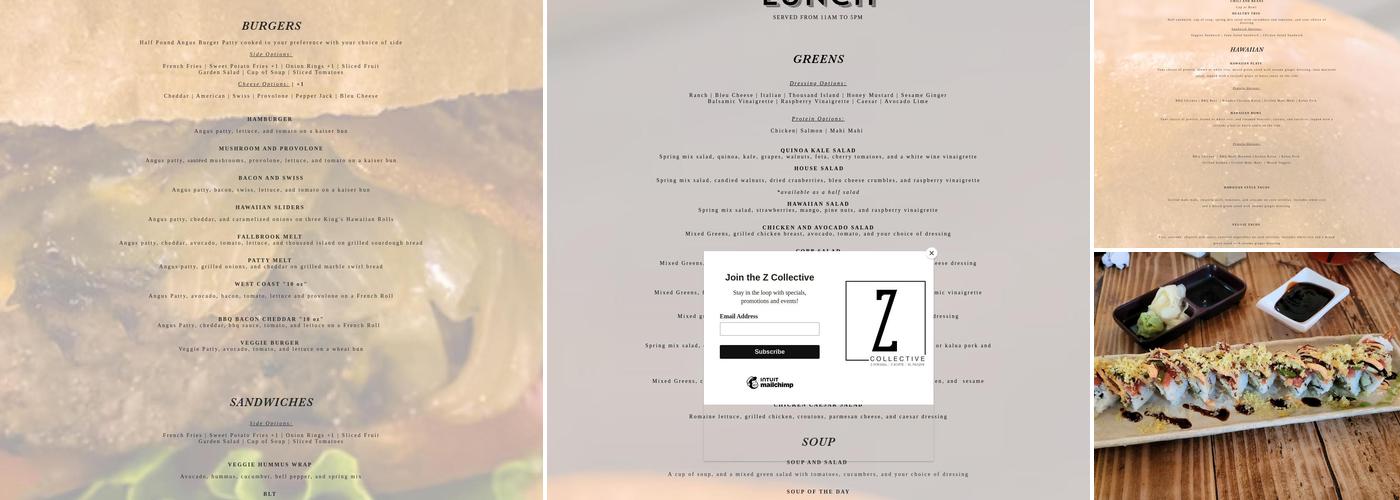 Z Cafe Menu