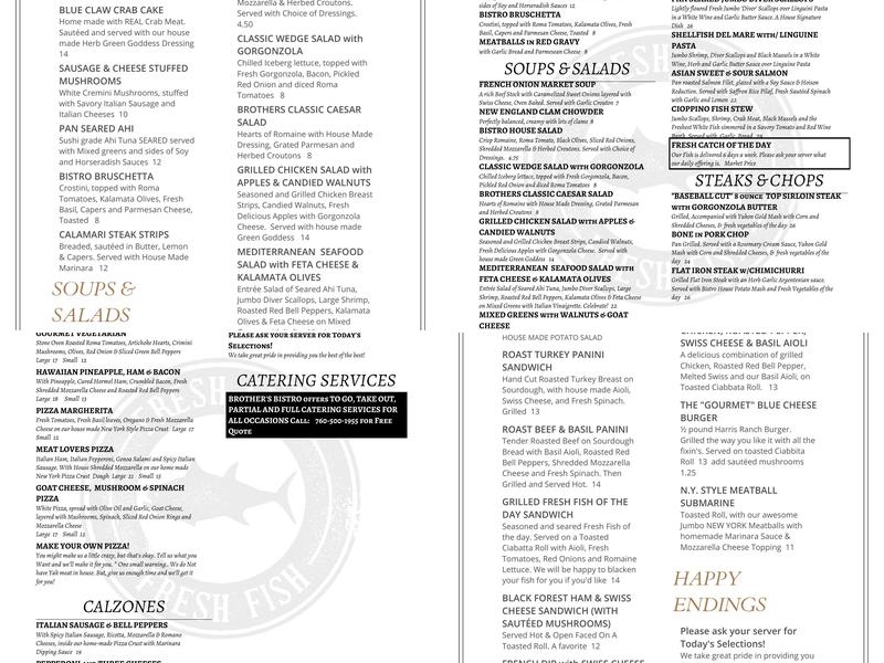 Brother's Bistro Menu