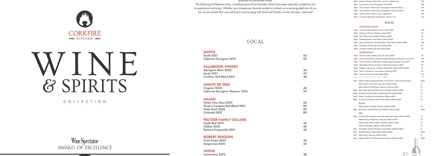 Corkfire Kitchen Menu