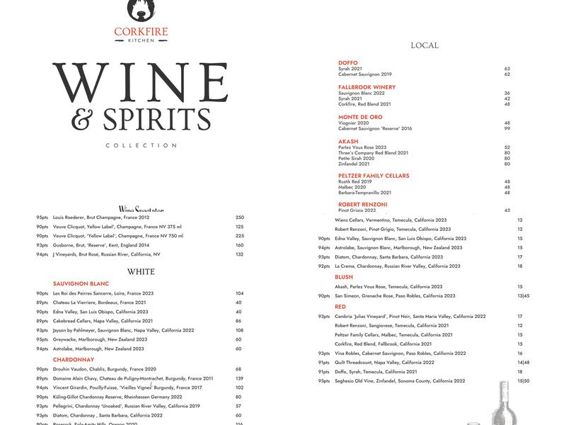 Corkfire Kitchen Menu