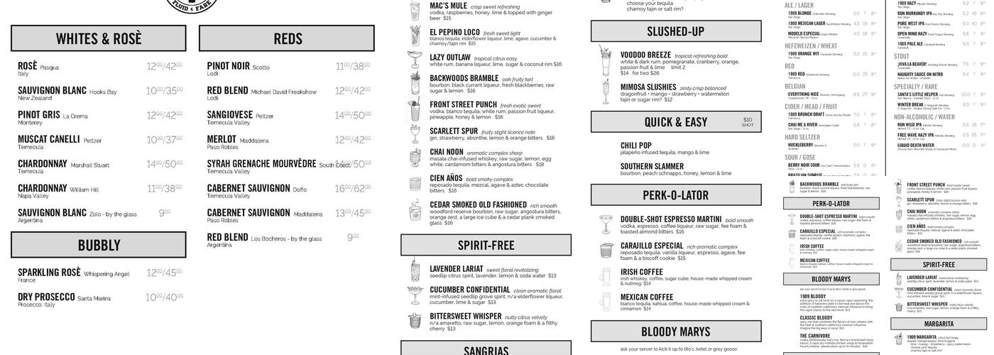1909 Temecula Menu