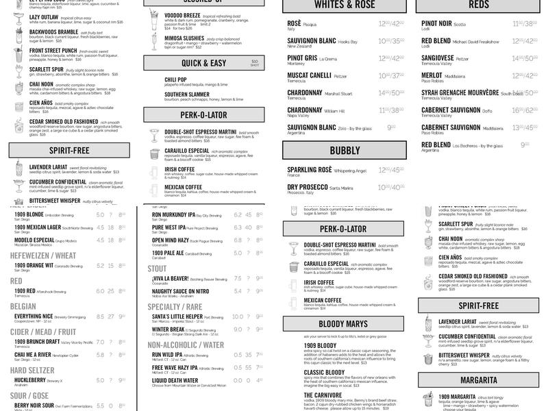 1909 Temecula Menu
