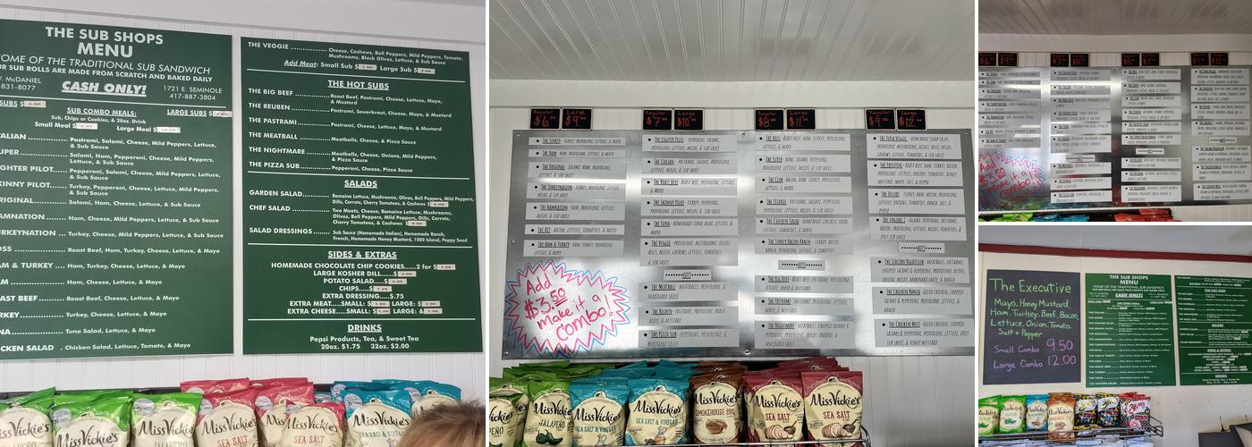 The Sub Shop Menu