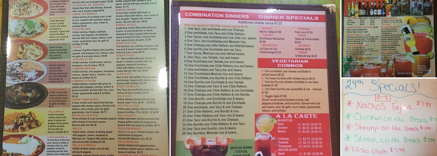 La Casa Del Sol Menu