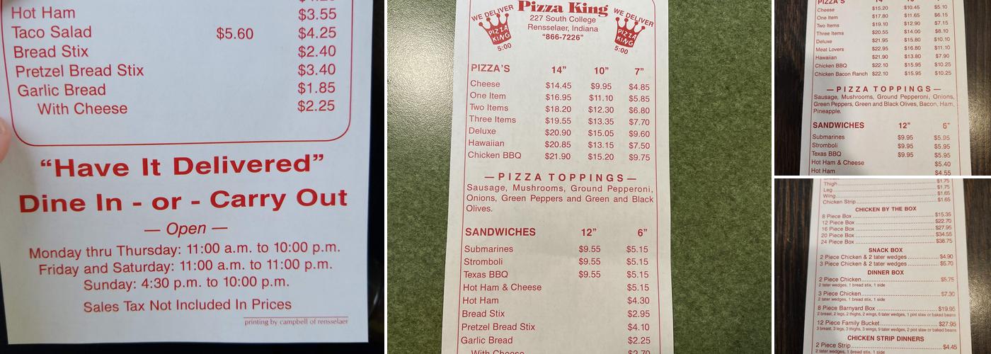Pizza King Menu