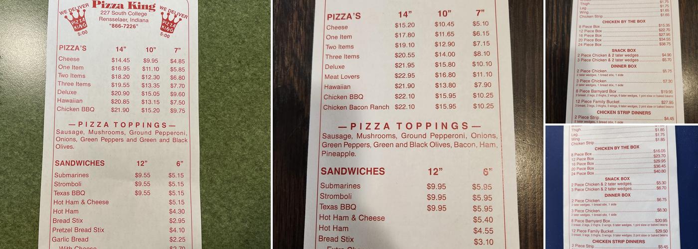 Pizza King Menu