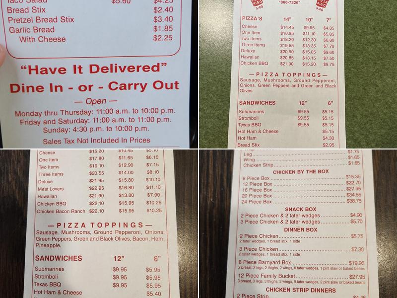 Pizza King Menu