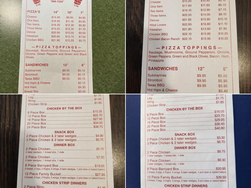 Pizza King Menu