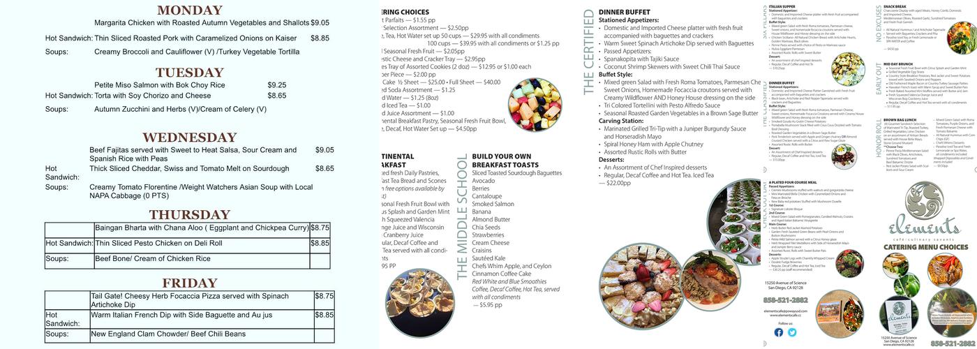 Elements Cafe/Culinary Savants Menu
