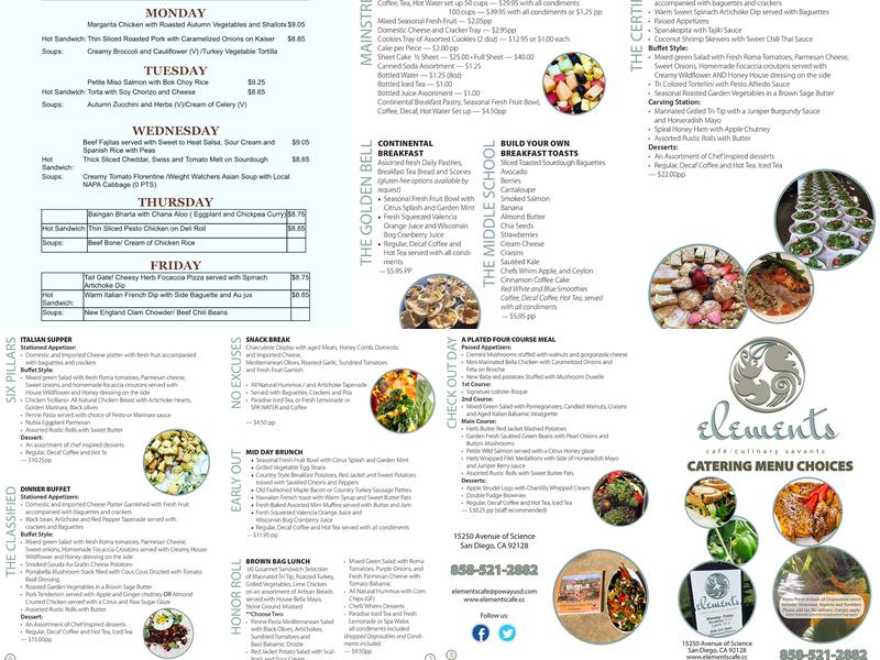 Elements Cafe/Culinary Savants Menu