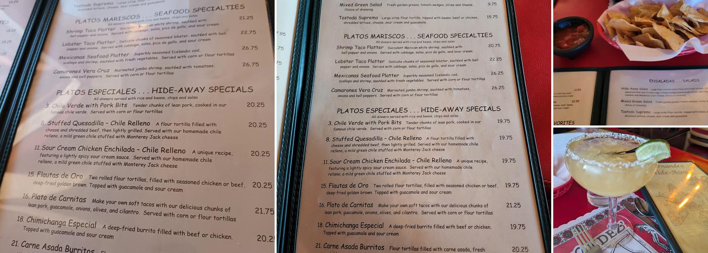 Hernandez Hideaway Restaurant Menu