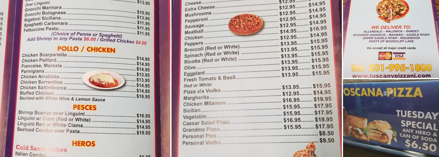 Toscana Pizza Menu