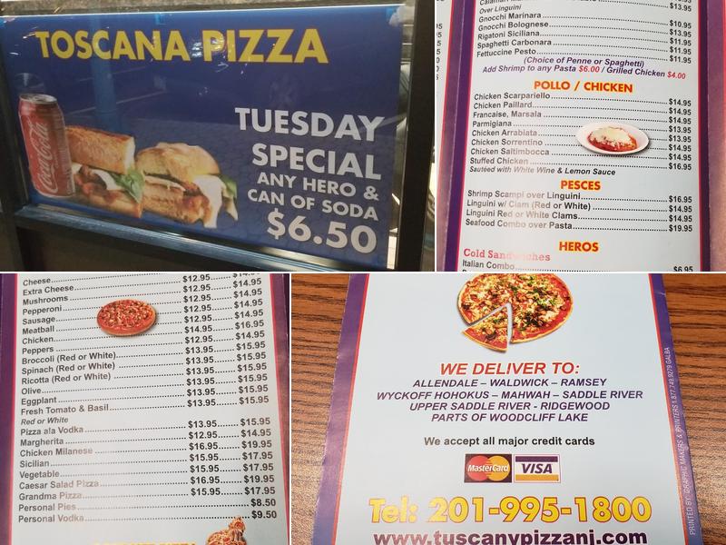 Toscana Pizza Menu