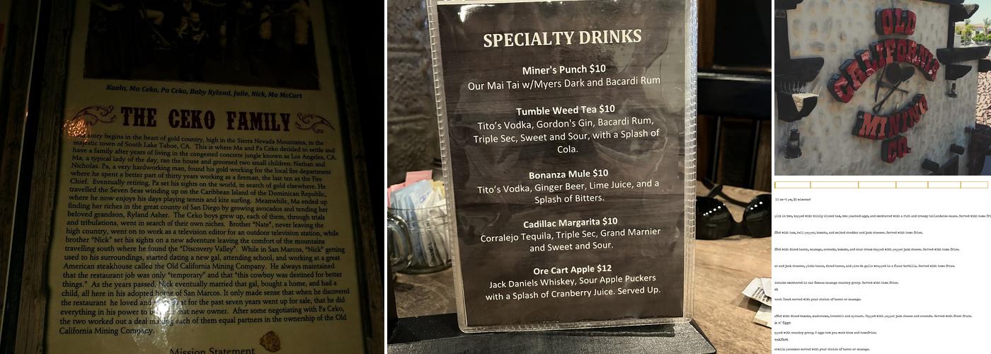 The Mining Company Menu