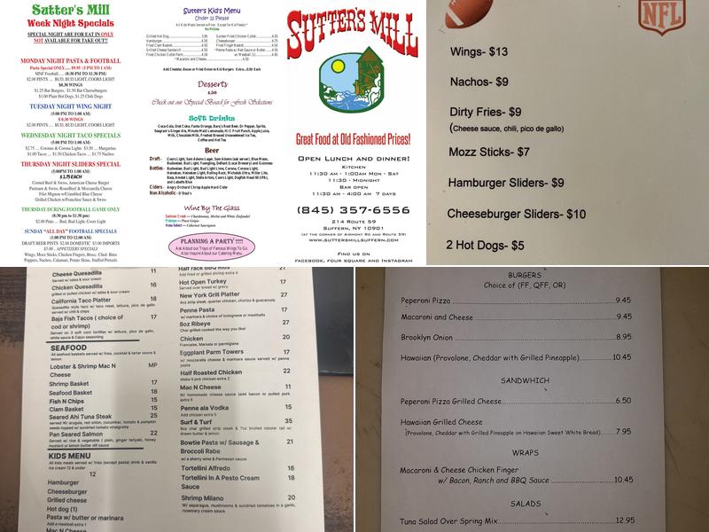 Sutter's Mill Menu