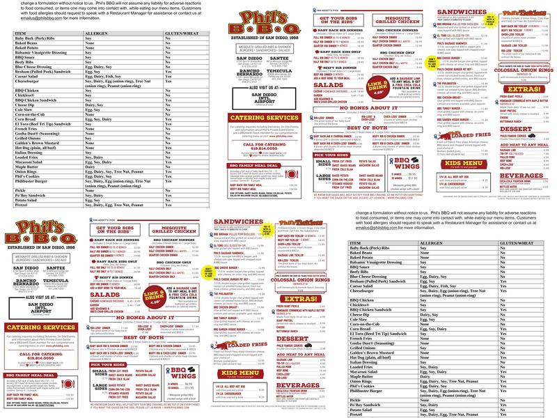 Phil's BBQ Menu